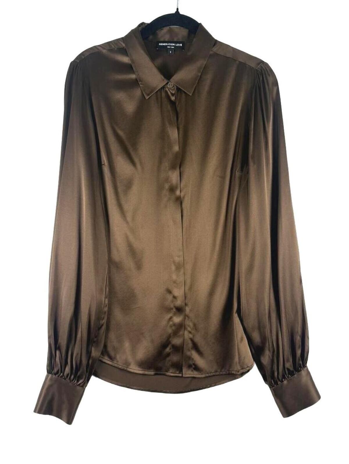 Generation Love Maxwell Silk Blouse In Chocolate Brown Balloon Sleeve Small